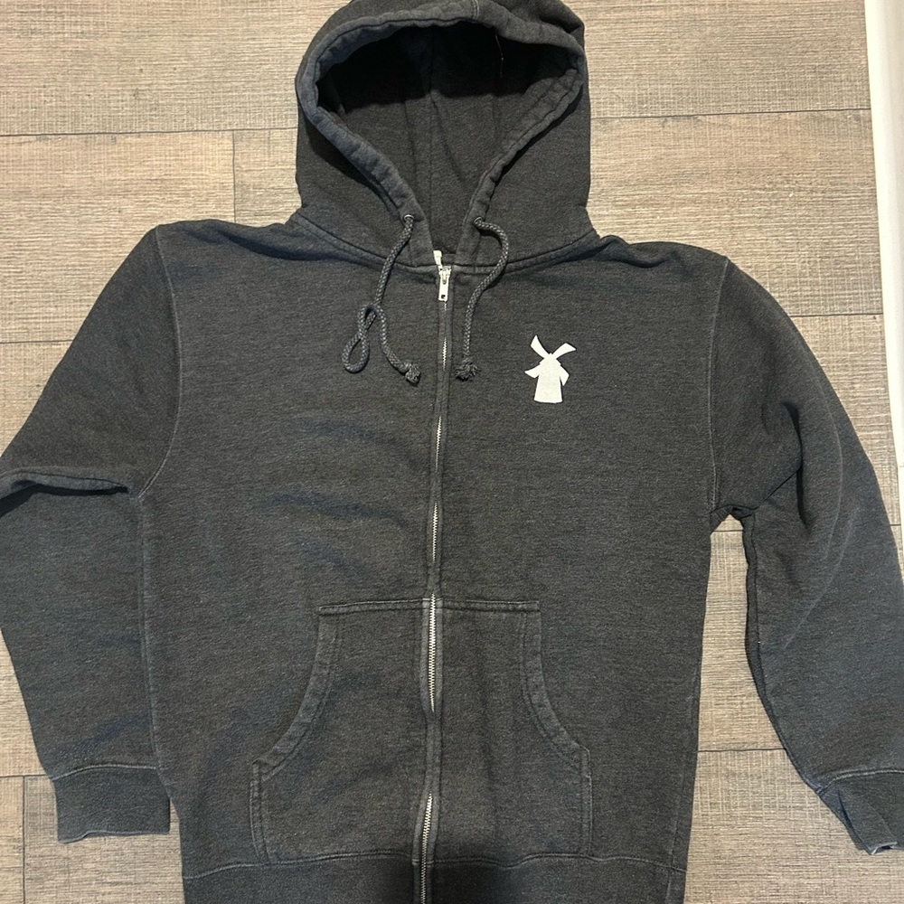 Charcoal Zip-Up Hoodie with White Dutch Bros Windmill